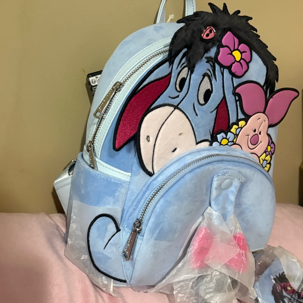 Loungefly Winnie the Pooh Eeyore & Piglet Mini Backpack and wallet new with tags - Picture 2 of 5